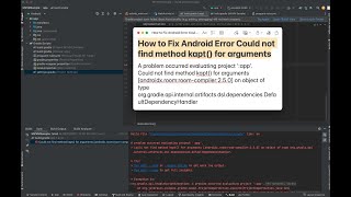 How to Fix Android Error Could not find method kapt for arguments [upl. by Lertnahs1]