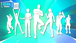 All Fortnite Icon Series amp New TikTok Emotes Evil Plan Dancin Domino Social Climber Rollie [upl. by Kerin171]