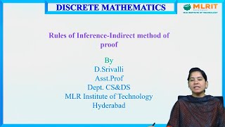 LEC13 Discrete mathematics  Rules of Inference  Indirect method of Proof by Ms D Srivalli [upl. by Enneiviv753]