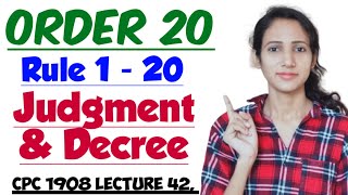 ORDER 20 OF CPC  Rule 1 to 20  Judgment and Decree in CPC  CPC 1908 LECTURE 42 [upl. by Marron]