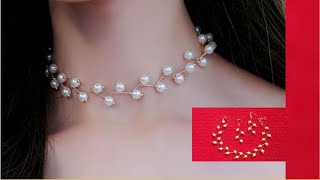 How to make simple pearl necklace at homejewellery DIYpearl earringshandmade necklace [upl. by Adnuahsal]