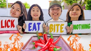 EXTREME Bite Lick Or Nothing Food Challenge With Siblings  Ranz and niana [upl. by Shalom458]