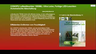 CONOPU Luftentfeuchter 1000ML Ultra Leise Farbige LEDLeuchten Automatische Abschaltung [upl. by Thad450]