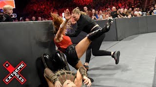 Ronda Rousey leaps from her ringside seat to attack Mickie James WWE Extreme Rules 2018 [upl. by Kery705]