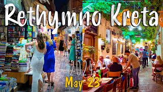 Rethymno Kreta walking tour 4k amazing evening night vibes Greece 2024 [upl. by Inalaek]