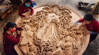 1 Year Carving an Extremely Large Wall Art from a piece of Wood  Ingenious Skill of Wood Carving [upl. by Enylekcaj]