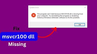 MSVCR100 dll is missing from your computer Easy fix [upl. by Nahsin]