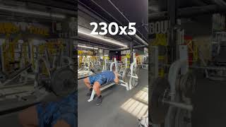 Bench Press 230x5 benchpress motivation fitness strengthtraining [upl. by Latrena]