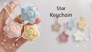 Crochet star keychain✯☆cute and easyvideo tutorialhandmade crochet diy keychain [upl. by Forward757]