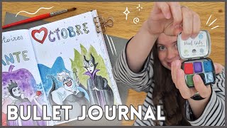 BULLET JOURNAL  Octobre 2024  Les méchantes Disney  Aquarelle artisanale [upl. by Dielu379]