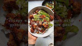 Crispy air fryer tempeh with gochujang glaze amp snow peas Recipe on my blog [upl. by Anaizit389]