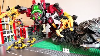 Optimus Prime Bumblebee and Grimlock vs Devastator stop motion Part 2 [upl. by Cates]