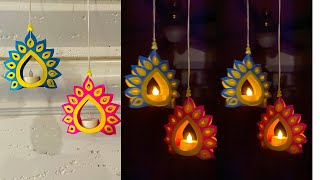 Tealight candle hanging Diwali Decoration Ideas DIY Hanging lampbattery operated Diwali lantern [upl. by Aduh]