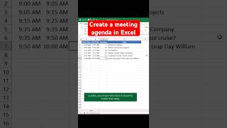 Create a meeting agenda in Excel or Google sheets with this formula workhacks exceltips excel [upl. by Amek]