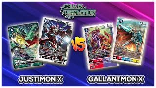 Justimon X vs Gallantmon X  EX08 Gameplay  Drasil  Digimon TCG [upl. by Leinad]