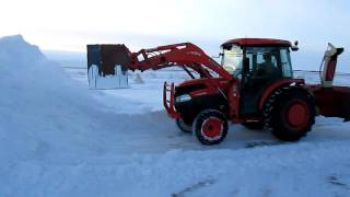 Kubota L3940 Pushing Snow with Homemade Snow Pusher [upl. by Olmstead]