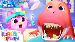 Five Little Dinos Jumping on the Bed  Dinosaurs song  Lalafun Nursery Rhymes amp Kids Songs [upl. by Yrebmik661]