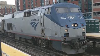 Amtrak GE P32ACDM 706 Phase V at Yonkers Station Loud Horn Jumpscare [upl. by Yrreg937]