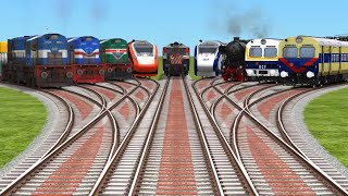 9Trains Crossing At Diamond🟢 Railroad Tracks  train game  train cartoon video  railways [upl. by Bonucci]