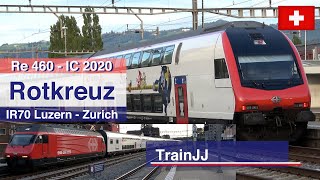 SBB IC2020 with Re460 locomotive as IR75 at train station Rotkreuz in Switzerland  Swiss Trains [upl. by Ahtera882]