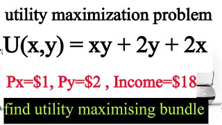 utility Maximization U  XY  2Y  2X budget constraint px2py18  constrained optimization [upl. by Olathe]