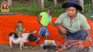 Camping journey of monkey YoYo Jr and monkey baby YiYi with grandpa [upl. by Caleb]