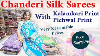 Latest Chanderi Silk Sarees With Kalamkari Prints amp Pichwai PrintSri Vastra DesignersChanderi silk [upl. by Retsub]