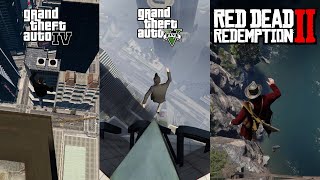 Grand YEET High Jumps amp Ragdoll Madness GTA IV vs V vs RDR2  Comparison [upl. by Ahsikyw]