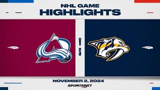 NHL Highlights  Avalanche vs Predators  November 2 2024 [upl. by Kelula]