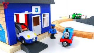 Wooden trains like brio trains Thomas opens wooden train set  toy trains [upl. by Porush]