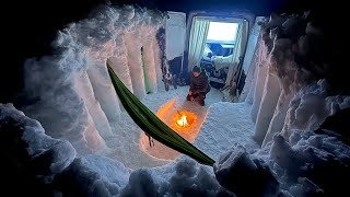 Luxury Van Camping in Deep Snow  10ft3m Winter Snow Fort Build [upl. by Itnuahsa996]