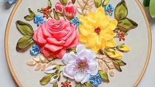 3 Different Flowers Ribbon Embroidery Design [upl. by Balling]