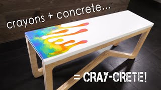 Concrete Bench w MELTED CRAYON inlay covered in Epoxy  how to make [upl. by Aliuqehs]