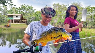 PESCA RIBEIRINHA de TUCUNARÉ e TRAIRÃO fizemos um ASSADO DELICIOSO NA BEIRA do Rio Amazonas [upl. by Elboa]