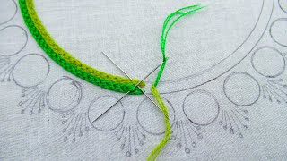 Hand embroidery neck design for kurti Amazing braided chain stitch with woven wheel flower stitch [upl. by Nalepka]