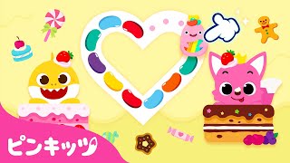 サメかぞくとバレンタインデー❤️⎪一緒にハート形のキャンディーを描いてみよう🎨⎪Pinkfong ABC Tracing World アプリ [upl. by Narbig]