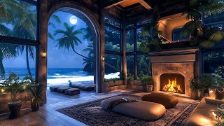 Oceanfront Haven ASMR Serene Waves ASMR amp Cozy Fire Sounds for Sleep amp Relax  Heals the Mind [upl. by Ahseiym]