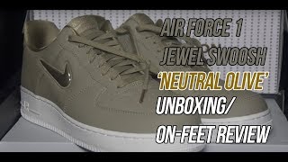 Air Force 1 07 Jewel Swoosh Neutral Olive  Solepost Unboxings [upl. by Neelie]