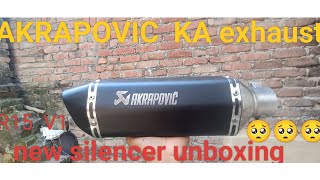 AKRAPOVIC ka exhaust R15 version 1 new silencer unboxing SC silencersc 15 automobile viralvideo [upl. by Remy828]