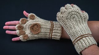 You will wish to crochet these fingerless mittens “ Cat’s paws”  a tutorial for beginners [upl. by Ovatsug]