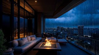 Rainy Apartment Balcony City View  Thunder and Rain Fireplace Sound for Deep Sleep Relaxation [upl. by Yand]