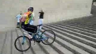 Riding on Bike Backwards Down Stairs at Eiffel Tower [upl. by Elleraj655]