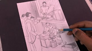 How to draw tea stall composition  pan shop composition  for Beginners  NIDNIFTNATABFA [upl. by Annunciata]