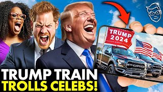 Trump Train TROLLS Meghan Markle Prince Harry And Oprah Libs RAGE At Caravan of MAGA Flags 🤣 [upl. by Boffa]