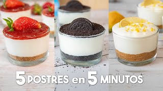 5 POSTRES en VASITOS en 5 minutos 🍓🍫  ¡Fáciles Deliciosos y SIN HORNO [upl. by Shirlie]