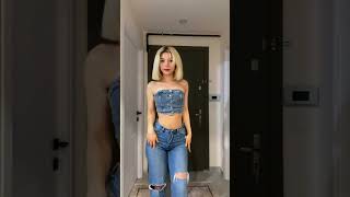 Beautiful trendy denim street fashion outfit idea fashion style outfit shorts [upl. by Dyrraj]