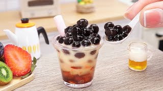 Homemade Miniature Boba Tea with Tapioca Pearl  Sweet Bubble Tea Recipe by Miniature Cooking [upl. by Christianson]