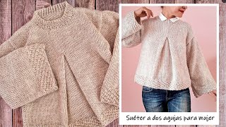 Suéter a dos agujas para mujer ¡Paso a paso Aprende a hacer paletones en una prenda tejida [upl. by Ahgem]