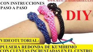 COMO HACER PULSERA REDONDA EN KUMIHIMO CON CUENTAS INCRUSTADAS EN EL CENTRO TUTORIAL DIY [upl. by Petulia]