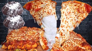 ASMR TRIPLE CHEESE TRIPLE PEPPERONI PIZZA GARLIC FINGERS LAVA CAKES JALAPEÑO amp BBQ CHICKEN BITES [upl. by Jutta]